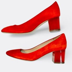 J. Crew Vibrant Red Suede Pumps with Red Acrylic Block Heel! 💋 Sz 7